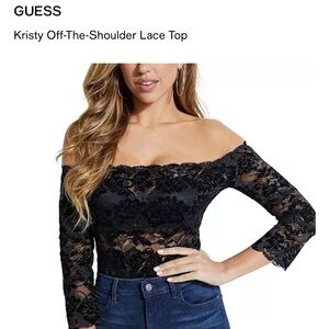 GUESS Elegant Black Lace Off-Shoulder Blouse